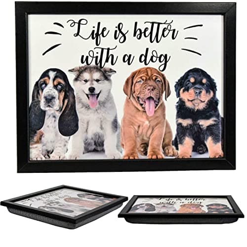 Image of MTS Wooden Lap Trays with Bean Bag Cushion - Dog Design - Large Padded Tray for Kids and Adults - Suitable for Food, Work, Art, Studies, TV, Sofa, Bed - Great for Dog Lovers