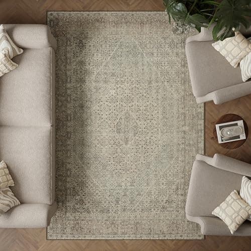 Image of artyrugs Machine Washable Rug, 200x290cm, 75% Recycled Cotton, Short Pile, Non-Slip Backing, Non-Shedding, Suitable for Living Room, Bedroom, Kitchen, Hallway, Office, Antique Sand