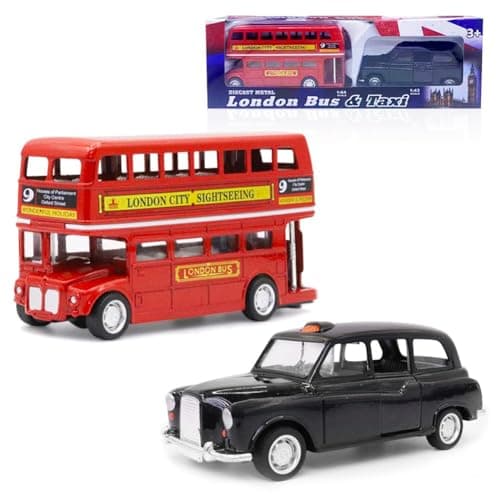 Image of London Bus Diecast Model Double Decker Red Bus and Black Taxi Mini Models 1:32 Scale Pull-Back Buses Model Alloy Diecast Toy Vehicles Taxi Toys Metal Die Cast Free Wheeling Toy Gifts for Kids-C