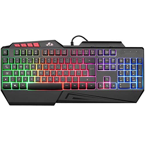 Image of Rii RK202 Gaming Keyboard,LED Rainbow Backlit Light up Keyboard With Membrane Keys,Spill-Resistant,for PC Computer,Laptop,Windows,Gamer,Xbox one,PS4,PS5-UK Layout
