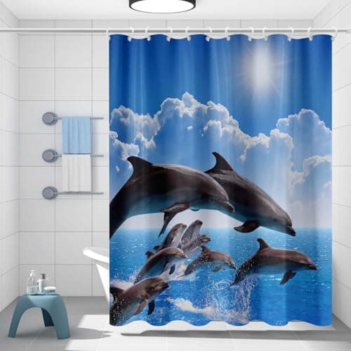 Image of Lunaanda Shower Curtain for Bathroom,Fabric Shower Curtain Mould Resistant,Machine Washable Bath Curtains, Polyester Fabric Bathroom Curtains,Mould and Mildew Resistant,180 * 200cm (Dolphin)
