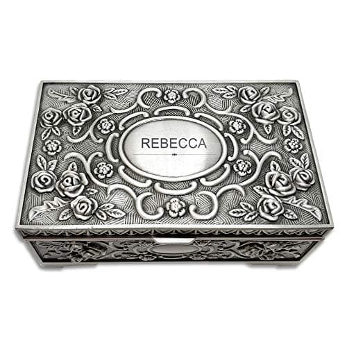 Image of Personalised Jewellery Box for Women Engraved Trinket Box for Girls Mothers Day Gift Vintage Jewellery Case for Valentines Wedding Birthday Anniversary Christmas (Name)