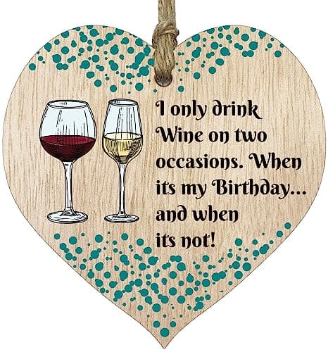 Image of Stuff4 I Only Drink Wine Hanging Wooden Heart Sign Plaque Wine Gift Set - Light Wood Hearts, Funny Birthday Keepsake, Hang Around a Wine Miniatures Gift Sets, Pinot Signs for Home Bar, Wine Gift