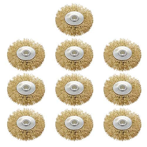 Image of sourcing map 2-Inch Wire Wheel Brush Bench Brass Plated Crimped Steel with 1/4-Inch Arbor Hole 10 Pcs