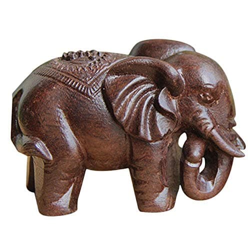 Image of YODOOLTLY Lucky Elephant Statue- 2 Pcs Natural Wooden Wealth Elephant Sculpture Fengshui Figurines Mini Ornament Handmade Carved Gift Crafts for Office Home Decoration