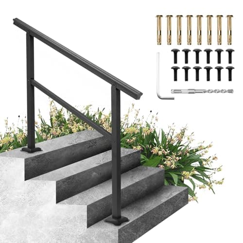 Image of VEVOR Outdoor Handrail, Handrail Outdoor Stairs Aluminum Stair Handrail, Outdoor Stair Railing Transitional Range from 0 to 30 (4 Ft)