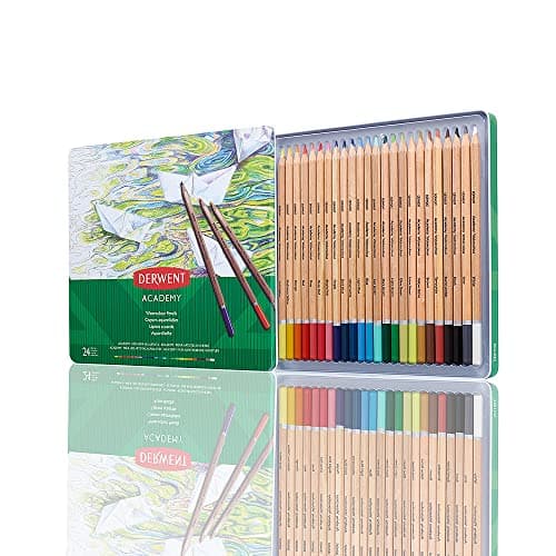 Image of Derwent Academy Watercolour Pencils, Set of 24 in Tin, Multicolour Artist’s Pencils, Ideal for Wet or Dry Colouring, Drawing & Illustration, Premium Hobbyist Quality, 2300226