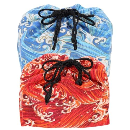 Image of PRETYZOOM Lunch Bags Large Capacity Japanese Style 2pcs with Drawstring Design Cloth Bento Bags Lightweight, Handy and Reusable Storage Pouch for Work and Picnic