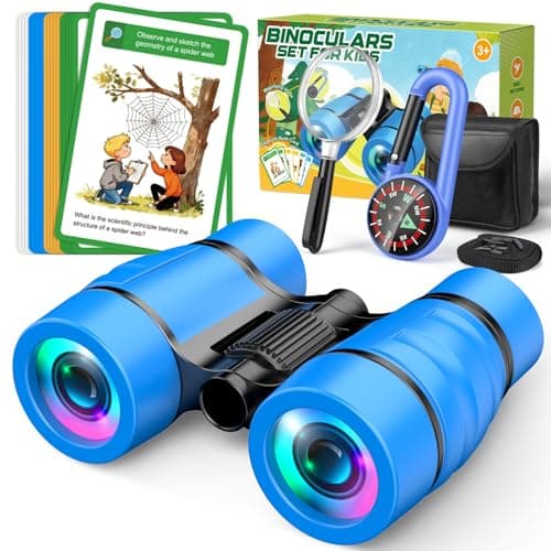 Image of Outdoor Toys for 3-9 Year Old Boys–Binoculars for Kids with Fun 25 Explore Cards,Compass, Magnifying Glass-Garden Games 3-9 Year Old Boys Gifts Birthday Presents-for Football Matches,Hiking Travel