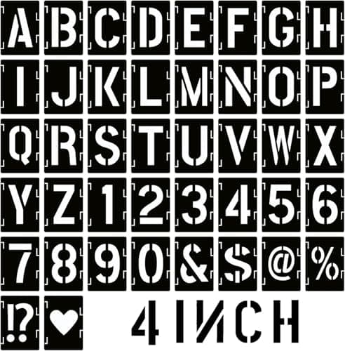Image of 4 Inch Letter and Number Stencils,Letters and Numbers Stencil Kit,42 Pcs Reusable Alphabet Templates Interlocking Stencil Kit for Painting on Wood,Wall,Fabric,Rock,Sign,DIY Art Projects(4INCH/42PCS)