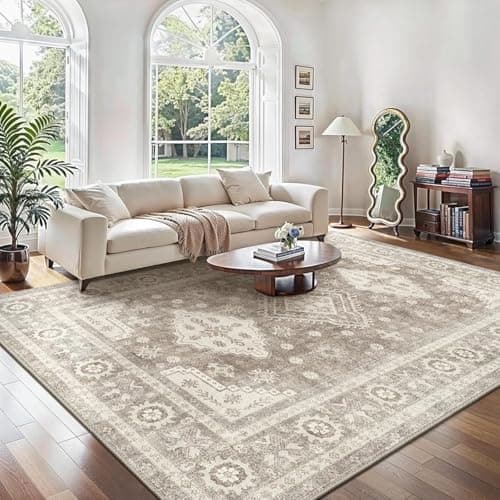 Image of GENIMO Rugs Living Room 200 x 290cm Washable Rug Extra Large Vintage Carpet with Non Slip Backing Floral Print Rug for Bedroom Dining Room Home Office,Brown