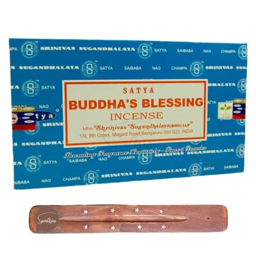 Image of Satya Nag Champa Buddhas Blessings Incense Sticks | x12 pack | with SAMASIA incense sticks holder | Used for Buomatherapy, Spa, Yoga, Weddings, Meditation, Healing, Positivity and Relaxation