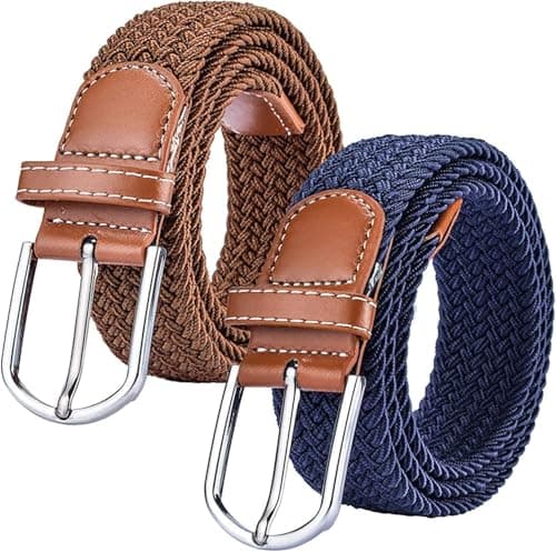 Image of 2 Pack Womens Stretch Canvas Braided Belt - Ladies Belts for Jeans, One Size