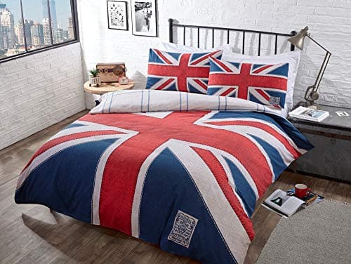 Image of CnA Stores - Denim Blue Single Union Jack England Duvet Cover Reversible Bedding Set With Pillowcases