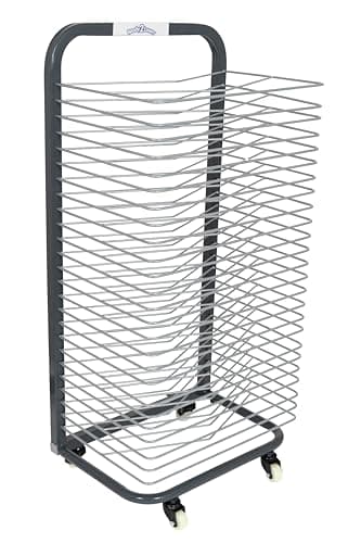 Image of READY 2 LEARN Art Drying Rack | Sturdy Art Organiser for Paintings and Drawings | 25 Shelves | Steel | 4 Casters | 2 Locking Wheels | 96 cm H x 45 cm W