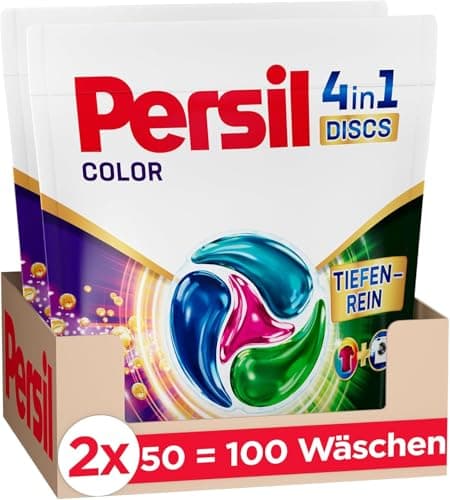 Image of Persil Colour 4-in-1 DISCS 100 Wash Loads, Detergent with Deep Clean Technology, Colour Detergent for Pure Laundry and Hygienic Freshness for the Machine