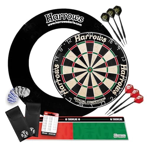 Image of Harrows Dartboard Surround – 4-Piece Wall Protector Ring or Complete Premium Darts Bundle with Board, Trophy Darts & Oche – Home, Club & Gift Set Options (Bundle)