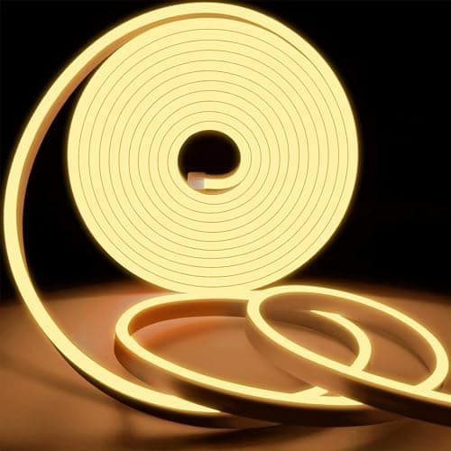 Image of KSIBNW Neon LED Strip Light Waterproof IP65,32.8ft/10m 220v LED Light Strip,Flexible Cuttable Rope Light Neon Strip Light for Kitchen Bedroom Garden Lights,Outdoor Indoor Decor,Warm White