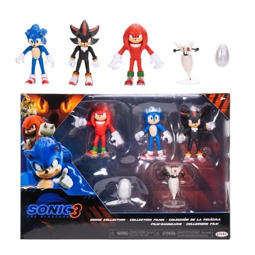 Image of Sonic 3 Movie Action Figure Multi-Pack 2.5" / 6.35cm by JAKKS Pacific, Includes Sonic, Shadow, and Knuckles Figurines - Plus Buzz Bomber and Drone Accessories, Articulated Highly Detailed Figurines