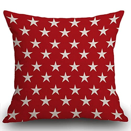 Image of Smooffly Stars Cushion Cover, USA Flag White Stars on a Red Background Seamless Pattern Throw Pillow Case Home Decorative for Men/Women Living Room Bedroom Sofa Chair 18X18 Inch Pillowcase 45X45cm