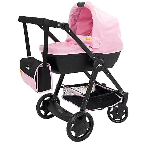 Image of Joie Junior Mytrax Dolls Pram | Single Pushchair With Detachable Carry Cot | Includes Matching Changing Bag & Under Seat Storage | Travel System In Black & Pink With Adjustable Handle Height | Ages 3+