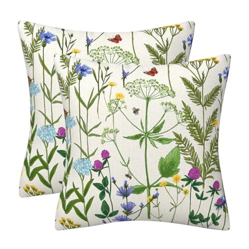 Image of DILOXNSU Cushion Covers 45 x 45 cm Colorful Wild Herbs Flowers Set of 2 Double Sided Pillow Covers 18x18 Inch Decorative Cushions Cases Linen Home Decorations Farmhouse Sofa Couch Outdoor Decor