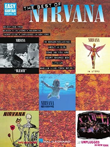 Image of The Best of Nirvana - Easy Guitar TAB Songbook | 16 Grunge Classics Arranged for Guitar Solo | Rock Guitar Sheet Music Collection for Beginner to Intermediate Players from Nevermind In Utero