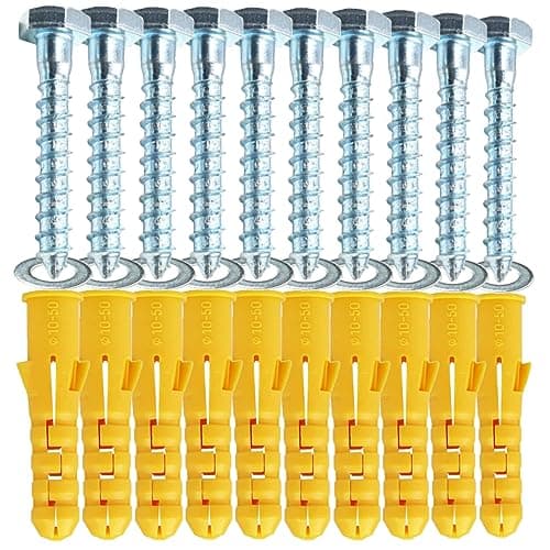Image of M10x50mm Heavy Duty Masonry Brick Wall Fixing plug + Coach Screw Zinc Plated and Washer,Strong Nylon Wall Plug Steel Bolt KIt for Tv Bracket Aerial Mast Sky Dishes Shelves Mounting (10)