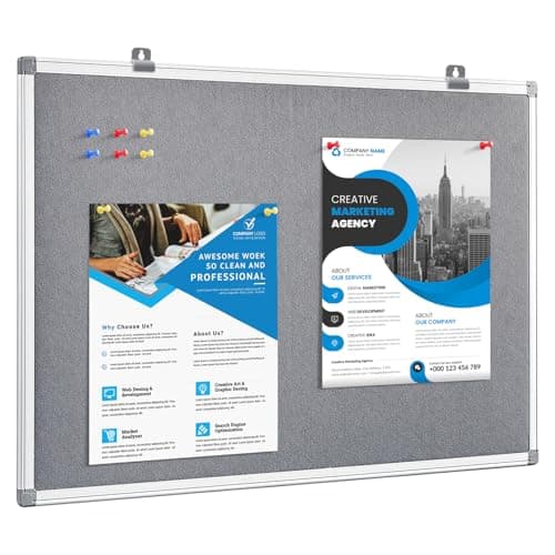 Image of MAKELLO Felt Notice Board, Pin Board for Home Office School Bedroom Kitchen,Wall Mount, Aluminum Frame, Grey, 60x45cm
