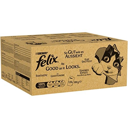 Image of Felix Cat Food As Good As It Looks in Jelly with Beef, Chicken, Cod and Tuna (120 x 100 g Bag)