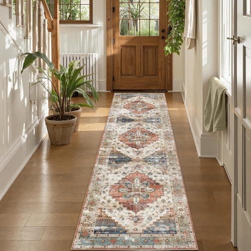 Image of Cycleader 60x240cm Non-Slip Washable Runner Rug for Hallway, Vintage Boho Faux Cashmere Carpet Anti-Fatigue Kitchen Rugs Indoor Soft Long Floor Mat Low Pile Runners with Anti-Slip Backing for Bedroom