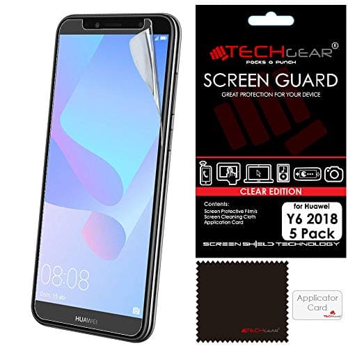 Image of TECHGEAR [5 Pack] Screen Protectors for Huawei Y6 2018, CLEAR LCD Screen Protectors Cover Guards Compatible with Huawei Y6 (2018)