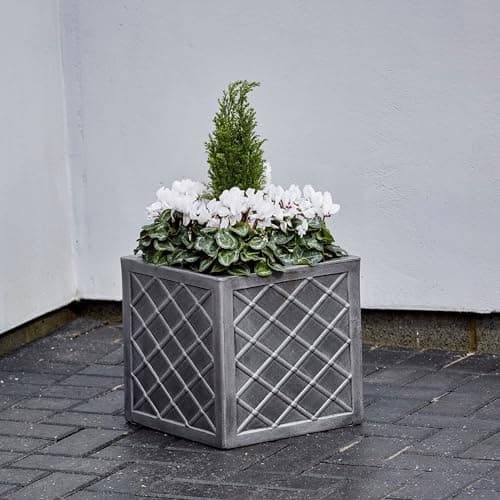 Image of STORM TRADING GROUP Small Garden Lazio Square Planter Flower Box Pewter Plastic Pot Summer Outdoor Garden Boxes For Home & Office (1 Planter)
