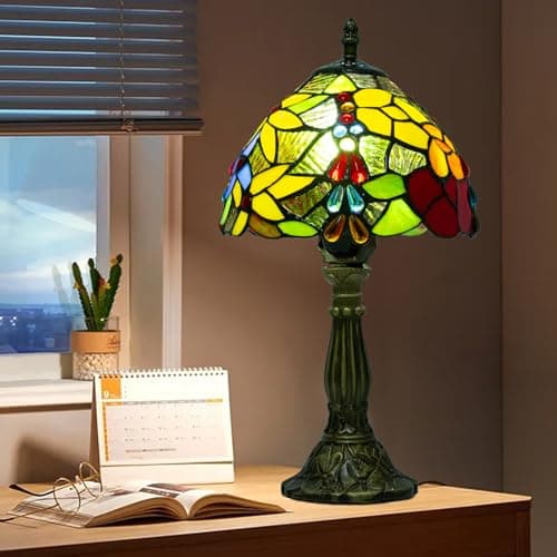 Image of Ppbmocw Small Tiffany Lamp, 8 Inch Tiffany Lights Table Lamps for Bedside, Living Room, with 3 Color Temperatures Dimmable E27 Led (Flower Bead)