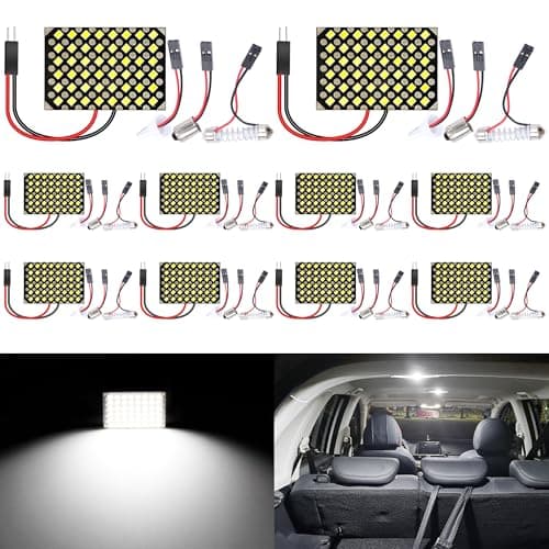 Image of QAUBEN 10-Pack Cool White 2835 48SMD Led Panel Dome Light Auto Car Reading Map Light Bulb DC 12V with T10 / BA9S / Festoon Adapters