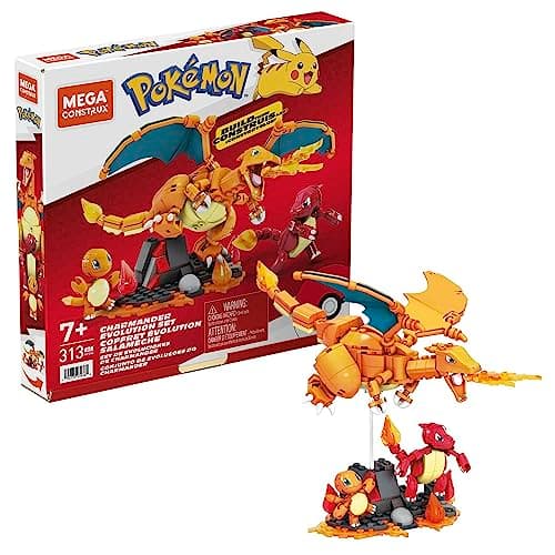 Image of MEGA Pokémon Action Figure Building Toys for Kids, Charmander Evolution Set with 300 Pieces, 3 Poseable Characters, Charmeleon and Charizard, HFG06