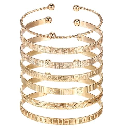 Image of Tweruna 7PCS Gold Bangles, Gold Bracelets for Women, Multi Layer Stackable Cuff Bracelet Set, Fashion Accessories, Indian Open Cuff Bracelet, Jewelry Gifts, Non Tarnish,Trendy