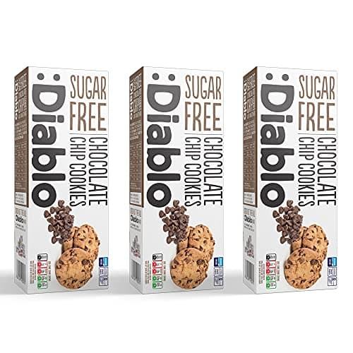 Image of Diablo Sugar Free Chocolate Chip Cookies – Low Sugar Snacks, Delicious Cookies Biscuits for All, Sweetened with Maltitol, Ideal for Gifting, Festive Hampers & Holiday Events – 130g Pack of 3