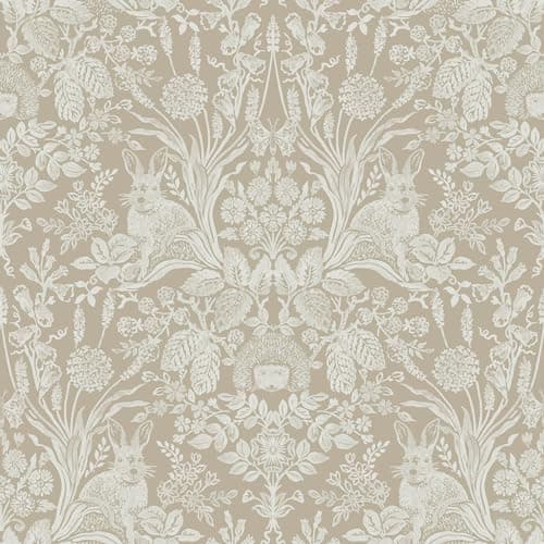 Image of Holden Decor Harlen Beige Wallpaper 13559 - Botanical Hedgehogs Rabbits Flowers