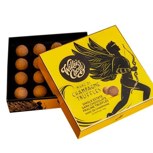 Image of Willie's Cacao - Champage Truffle Gift Box - Dark chocolate truffles with Marc de Champagne - Vegan chocolate truffles - 16 truffles 110g - Single - Artisan Chocolate - 100% Natural