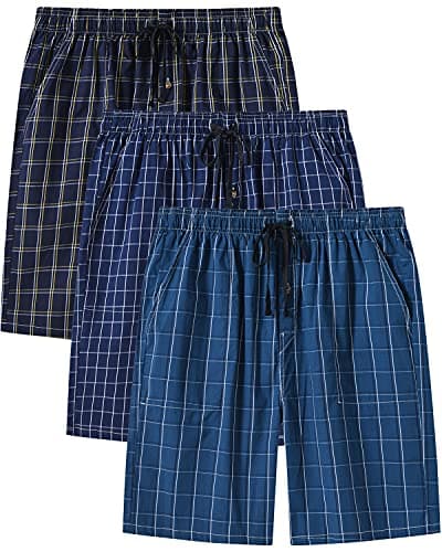 Image of MoFiz Men's Cotton Plaid Pyjama Shorts Lounge Pants Nightwear Sleep Shorts Pyjama Bottoms Loungewear with Button Fly MF26-E Size L