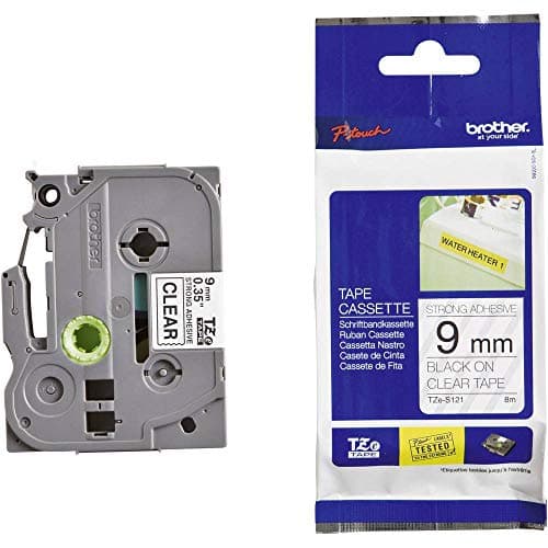 Image of Brother TZe-S121 Labelling Tape Cassette, Black on Clear, 9mm (W) x 8M (L), Strong Adhesive, Brother Genuine Supplies