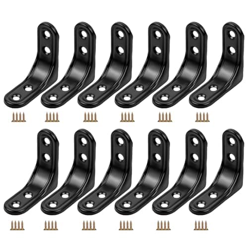 Image of 12PCS Black Shelf Brackets for Wall Shelves – 2 x 2 Inch Metal L Bracket Set – Shelf Brackets Black Wall Mounted for Floating Shelving – Heavy Duty Shelf Support for Home, Office, Kitchen