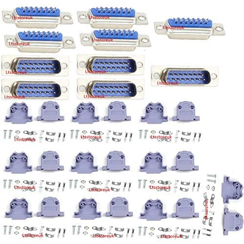Image of Lsgoodcare 10Pcs RS232 Parallel Serial Port DB15 15 Pin D Sub Male/Female Solder Connector + 10Pcs DB15 Plastic Shell Cover