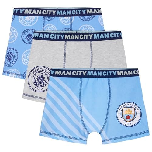 Image of Manchester City F.C. Boys Boxer Shorts, Soft Breathable Stretchy Boxers Pack of 3 Underwear - Gifts for Boys (Blue, 11-12 Years)