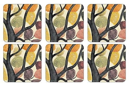 Image of Pimpernel Set of 6 Coasters - Cork-Backed Dancing Branches Drink Coasters, Heat Resistant and Stain Protected, Suitable for Tea, Coffee, and Everyday Use, 10.5 x 10.5cm