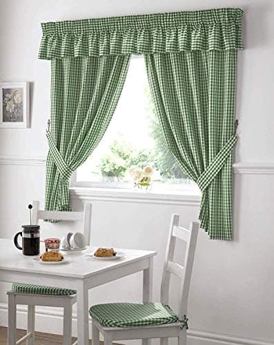 Image of Alan Symonds Gingham Kitchen Curtains Green 46 x 48, 117 l x 121 h centimeters