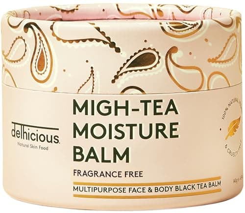 Image of Delhicious Fragrance Free Face & Body Balm for Dry Sensitive Skin - Eczema Relief, Psoriasis Treatment - Migh-Tea Moisture Shea Butter Moisturiser - Multipurpose Balm - Natural, Vegan, Ayurveda - 140g