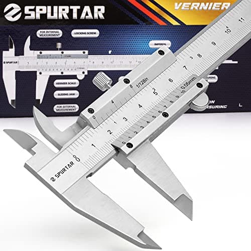 Image of Spurtar Stainless Steel Vernier Caliper 6 inch / 150mm, High Precision Calipers Measuring Tool Tolerance 0.05mm 1/128in for Diameter Depth Step Measuring - Reading Non-Glare