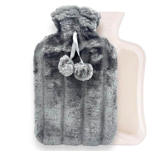 Image of 2L Hot Water Bottle with Luxury Faux Fur Cover – Plush Soft Fleece – Reusable Leakproof Bottle – Long-Lasting Warmth for Winter Comfort – Dark Grey